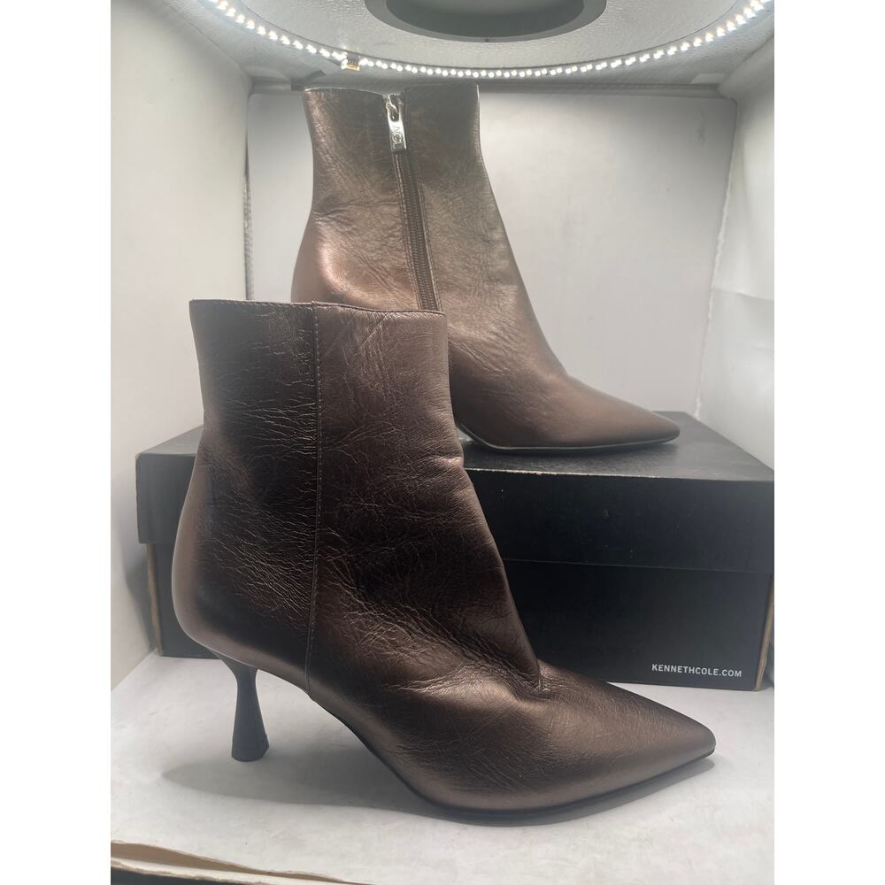 AGL Size 36.5 US 6.5 Metallic Bronze Leather Pointed Kitten Heel Ankle Boots